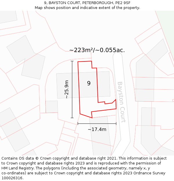 9, BAYSTON COURT, PETERBOROUGH, PE2 9SF: Plot and title map