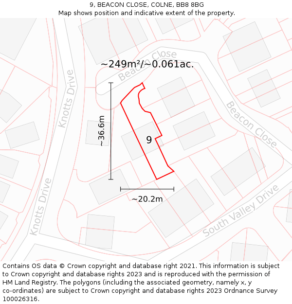 9, BEACON CLOSE, COLNE, BB8 8BG: Plot and title map