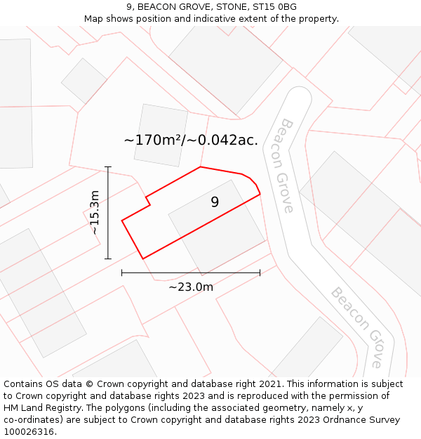 9, BEACON GROVE, STONE, ST15 0BG: Plot and title map