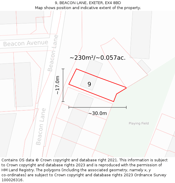 9, BEACON LANE, EXETER, EX4 8BD: Plot and title map