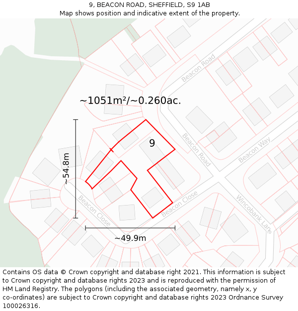 9, BEACON ROAD, SHEFFIELD, S9 1AB: Plot and title map