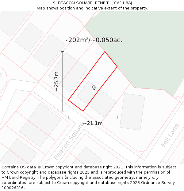 9, BEACON SQUARE, PENRITH, CA11 8AJ: Plot and title map