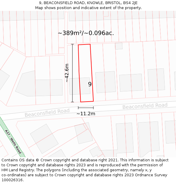 9, BEACONSFIELD ROAD, KNOWLE, BRISTOL, BS4 2JE: Plot and title map