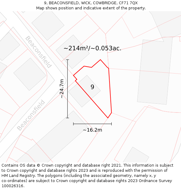 9, BEACONSFIELD, WICK, COWBRIDGE, CF71 7QX: Plot and title map