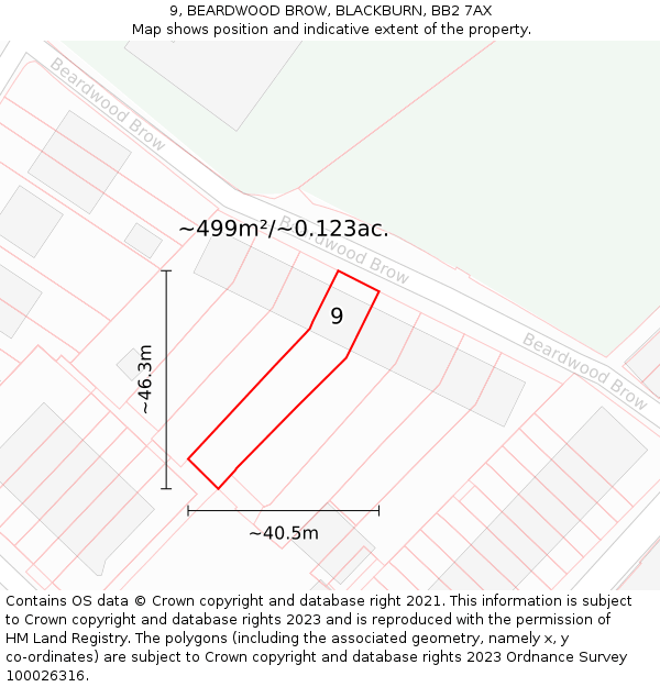 9, BEARDWOOD BROW, BLACKBURN, BB2 7AX: Plot and title map