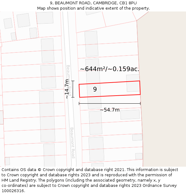 9, BEAUMONT ROAD, CAMBRIDGE, CB1 8PU: Plot and title map