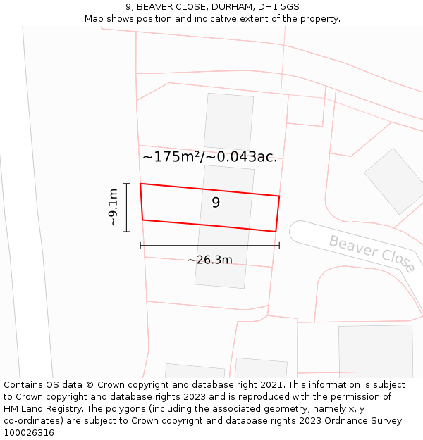 9, BEAVER CLOSE, DURHAM, DH1 5GS: Plot and title map