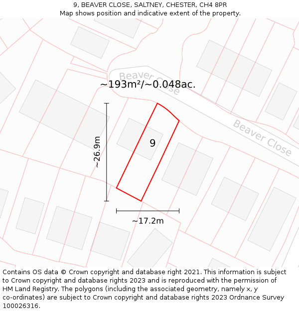 9, BEAVER CLOSE, SALTNEY, CHESTER, CH4 8PR: Plot and title map