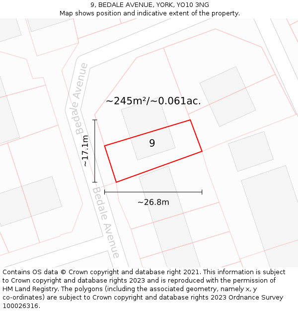 9, BEDALE AVENUE, YORK, YO10 3NG: Plot and title map