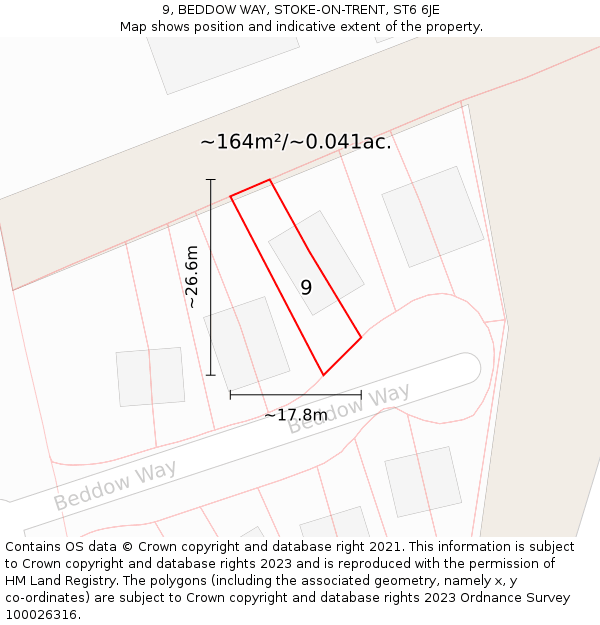 9, BEDDOW WAY, STOKE-ON-TRENT, ST6 6JE: Plot and title map