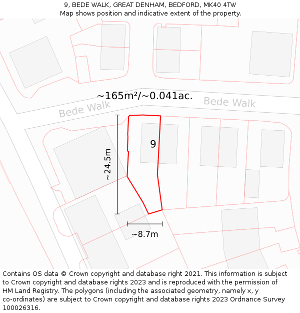 9, BEDE WALK, GREAT DENHAM, BEDFORD, MK40 4TW: Plot and title map