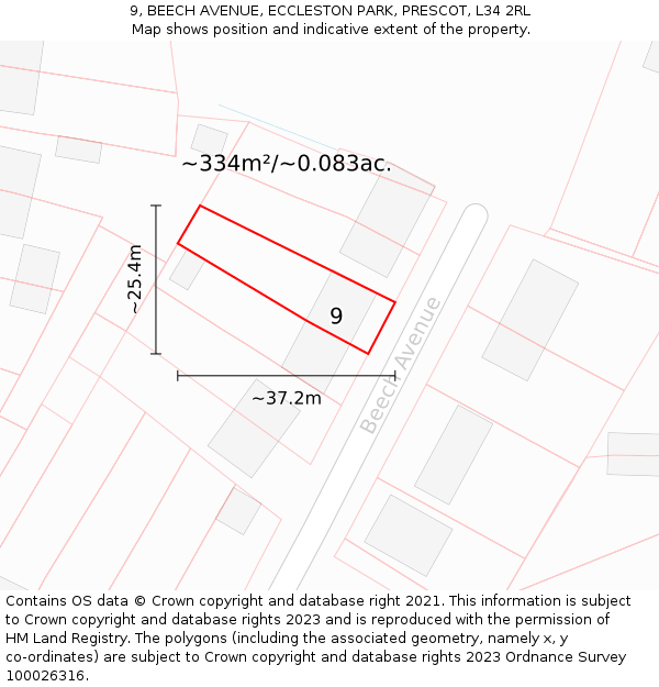 9, BEECH AVENUE, ECCLESTON PARK, PRESCOT, L34 2RL: Plot and title map