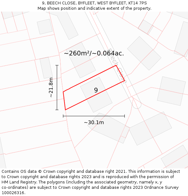 9, BEECH CLOSE, BYFLEET, WEST BYFLEET, KT14 7PS: Plot and title map