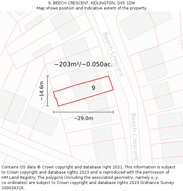 9, BEECH CRESCENT, KIDLINGTON, OX5 1DW: Plot and title map