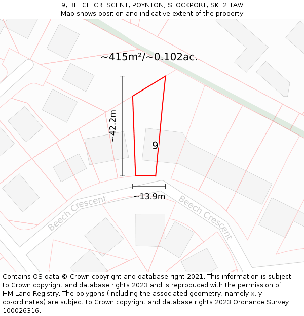 9, BEECH CRESCENT, POYNTON, STOCKPORT, SK12 1AW: Plot and title map