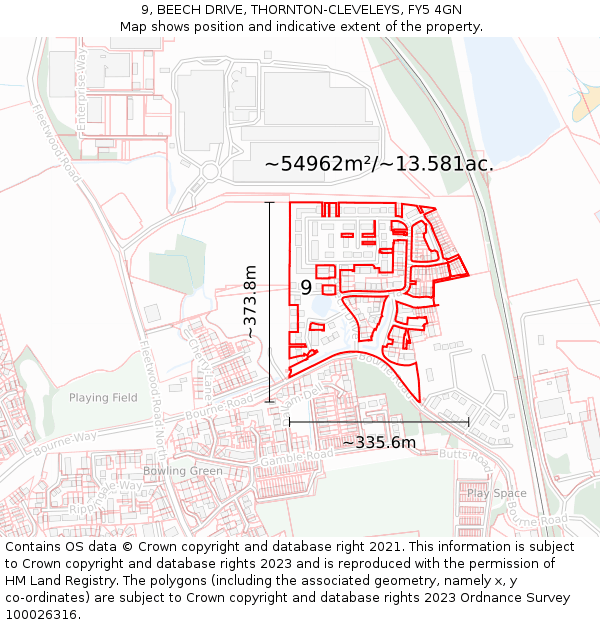 9, BEECH DRIVE, THORNTON-CLEVELEYS, FY5 4GN: Plot and title map