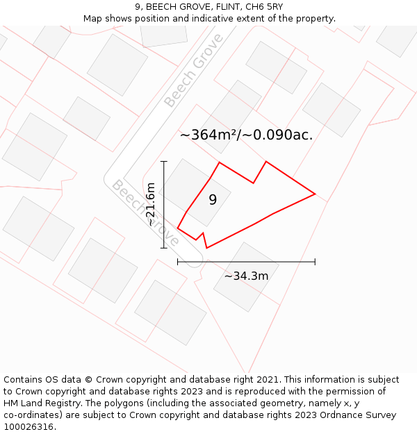 9, BEECH GROVE, FLINT, CH6 5RY: Plot and title map
