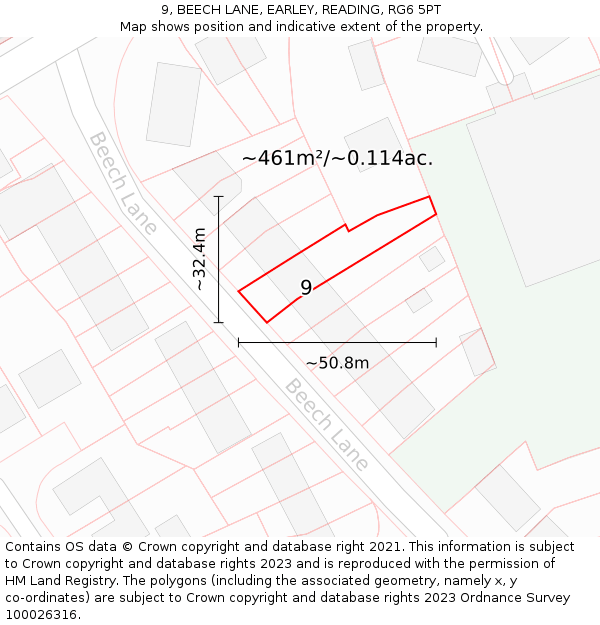 9, BEECH LANE, EARLEY, READING, RG6 5PT: Plot and title map