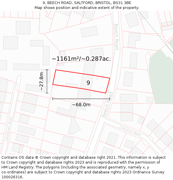 9, BEECH ROAD, SALTFORD, BRISTOL, BS31 3BE: Plot and title map