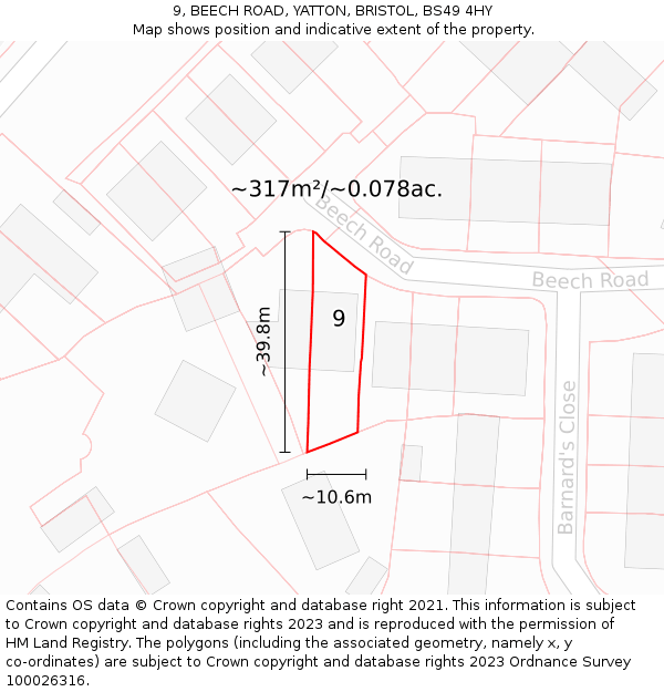 9, BEECH ROAD, YATTON, BRISTOL, BS49 4HY: Plot and title map