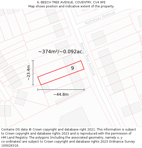 9, BEECH TREE AVENUE, COVENTRY, CV4 9FE: Plot and title map