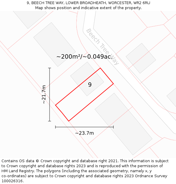 9, BEECH TREE WAY, LOWER BROADHEATH, WORCESTER, WR2 6RU: Plot and title map