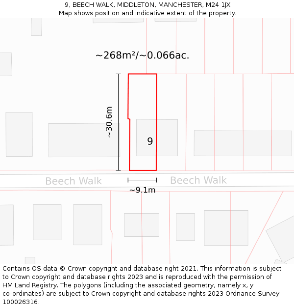 9, BEECH WALK, MIDDLETON, MANCHESTER, M24 1JX: Plot and title map