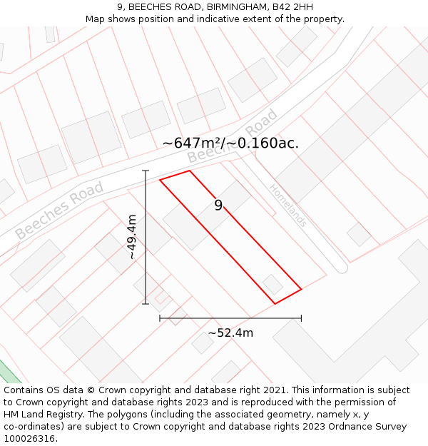 9, BEECHES ROAD, BIRMINGHAM, B42 2HH: Plot and title map