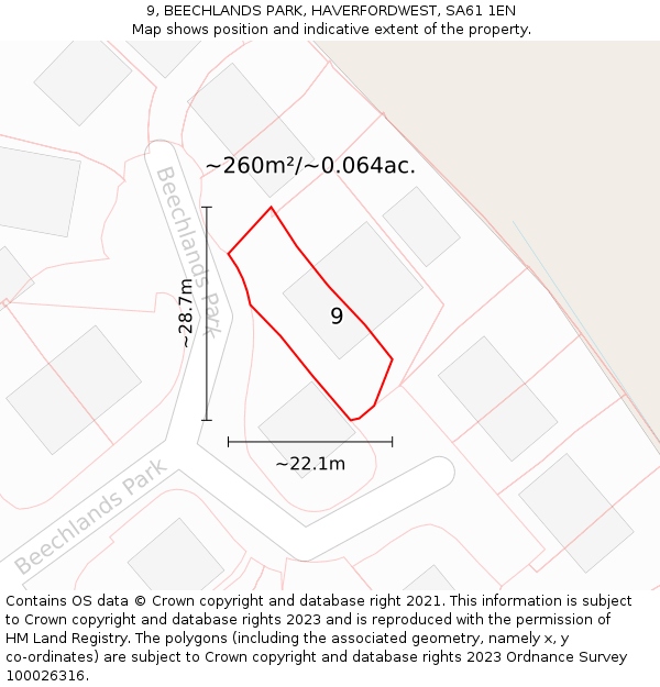 9, BEECHLANDS PARK, HAVERFORDWEST, SA61 1EN: Plot and title map