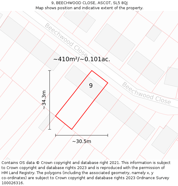 9, BEECHWOOD CLOSE, ASCOT, SL5 8QJ: Plot and title map