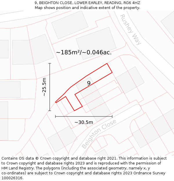 9, BEIGHTON CLOSE, LOWER EARLEY, READING, RG6 4HZ: Plot and title map