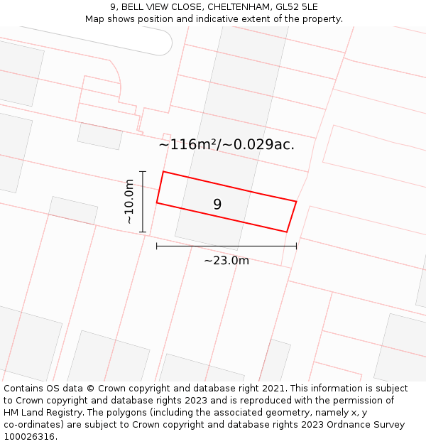 9, BELL VIEW CLOSE, CHELTENHAM, GL52 5LE: Plot and title map