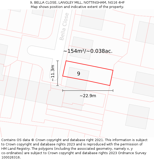 9, BELLA CLOSE, LANGLEY MILL, NOTTINGHAM, NG16 4HF: Plot and title map
