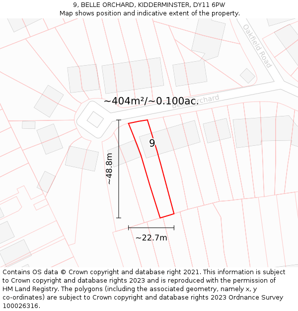 9, BELLE ORCHARD, KIDDERMINSTER, DY11 6PW: Plot and title map