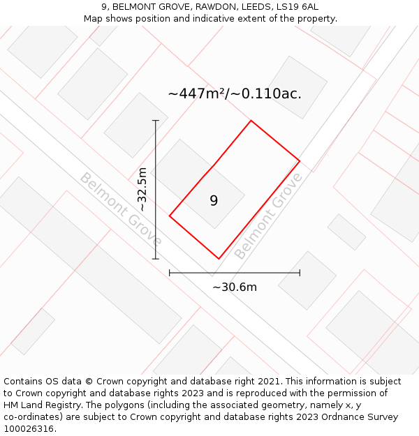 9, BELMONT GROVE, RAWDON, LEEDS, LS19 6AL: Plot and title map