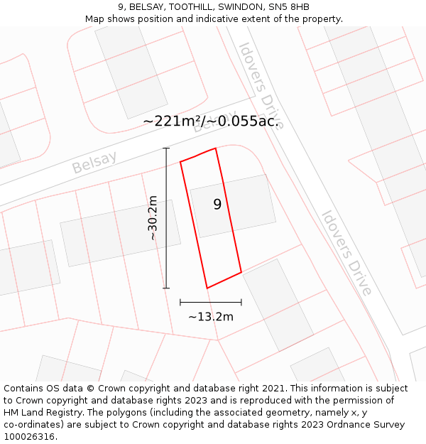 9, BELSAY, TOOTHILL, SWINDON, SN5 8HB: Plot and title map