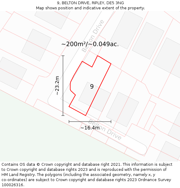 9, BELTON DRIVE, RIPLEY, DE5 3NG: Plot and title map