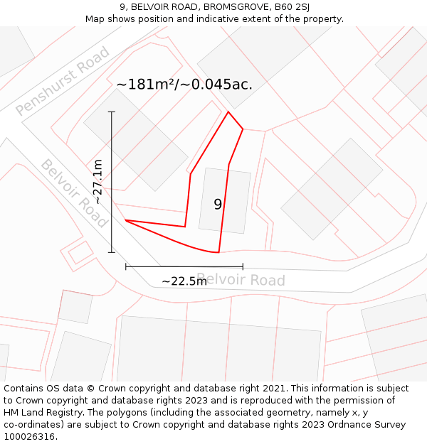 9, BELVOIR ROAD, BROMSGROVE, B60 2SJ: Plot and title map