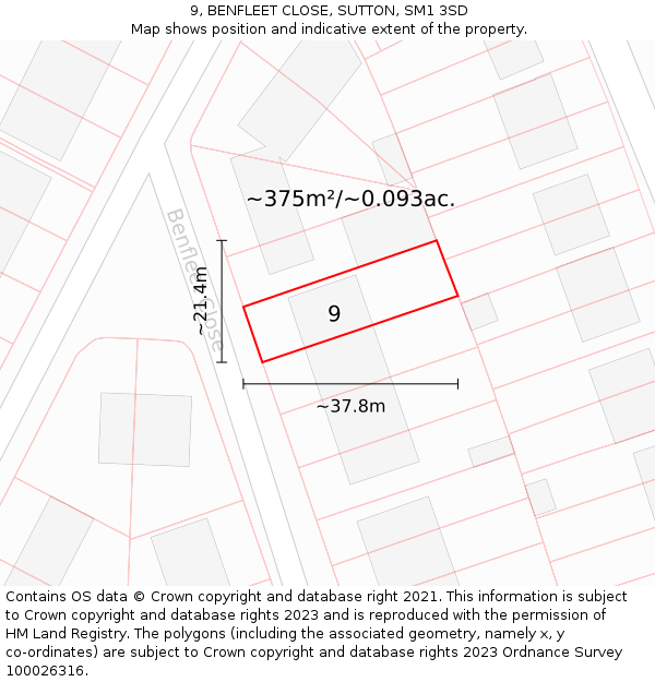 9, BENFLEET CLOSE, SUTTON, SM1 3SD: Plot and title map
