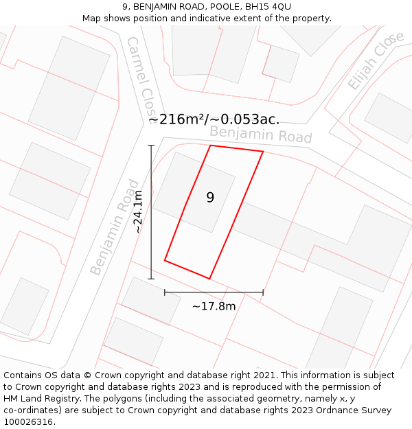 9, BENJAMIN ROAD, POOLE, BH15 4QU: Plot and title map