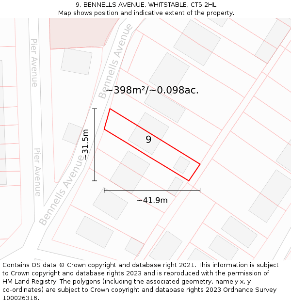 9, BENNELLS AVENUE, WHITSTABLE, CT5 2HL: Plot and title map