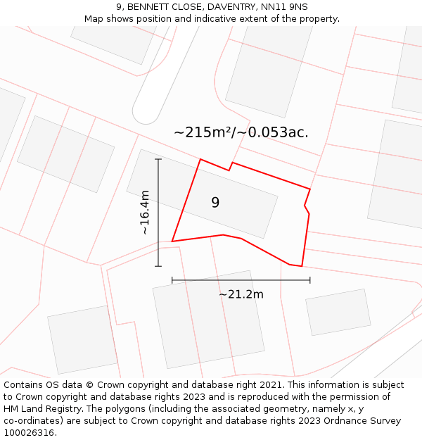 9, BENNETT CLOSE, DAVENTRY, NN11 9NS: Plot and title map