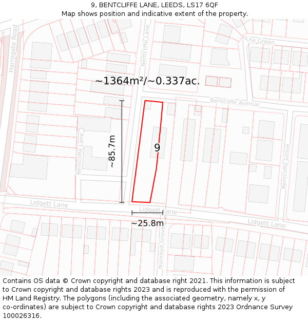 9, BENTCLIFFE LANE, LEEDS, LS17 6QF: Plot and title map