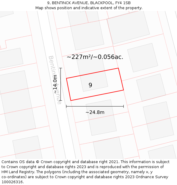 9, BENTINCK AVENUE, BLACKPOOL, FY4 1SB: Plot and title map