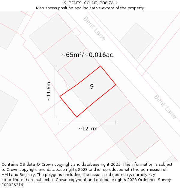 9, BENTS, COLNE, BB8 7AH: Plot and title map