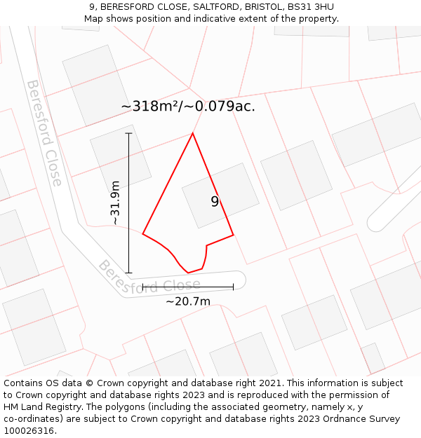 9, BERESFORD CLOSE, SALTFORD, BRISTOL, BS31 3HU: Plot and title map
