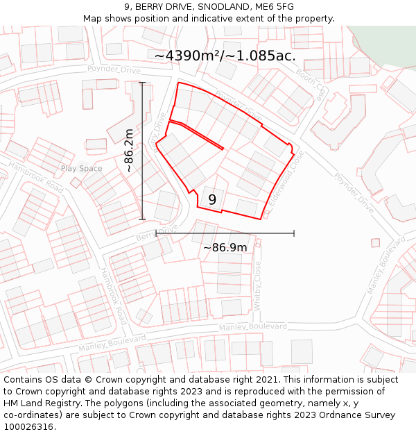 9, BERRY DRIVE, SNODLAND, ME6 5FG: Plot and title map