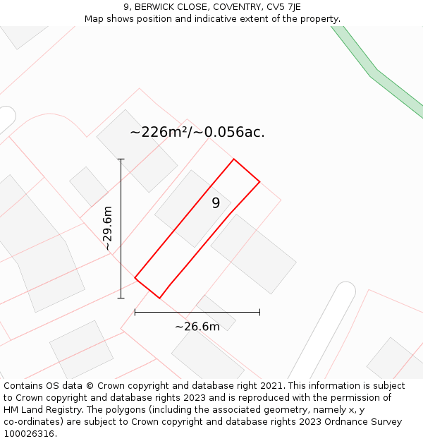 9, BERWICK CLOSE, COVENTRY, CV5 7JE: Plot and title map