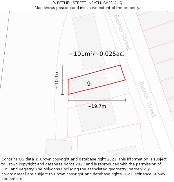 9, BETHEL STREET, NEATH, SA11 2HQ: Plot and title map