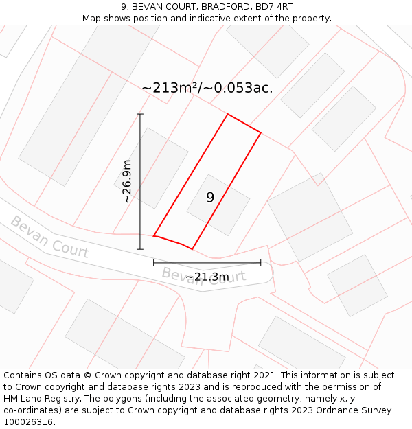 9, BEVAN COURT, BRADFORD, BD7 4RT: Plot and title map